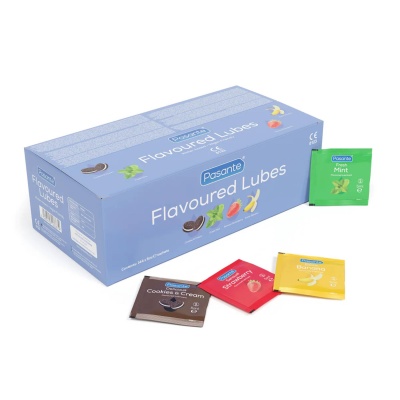Pasante Smakowe Lubrykanty w Saszetkach 144 x 5ml – Truskawka, Mięta, Ciasteczka i Banan - 1