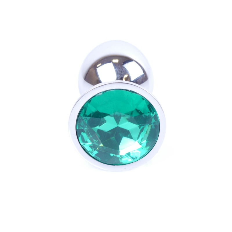 Korek analny Jewellery Silver PLUG Green - stal nierdzewna, długość 7 cm, średnica 2,7 cm, kulisty profil i wąska szyjka - 1