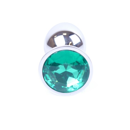 Korek analny Jewellery Silver PLUG Green - stal nierdzewna, długość 7 cm, średnica 2,7 cm, kulisty profil i wąska szyjka - 1