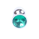 Korek analny Jewellery Silver PLUG Green - stal nierdzewna, długość 7 cm, średnica 2,7 cm, kulisty profil i wąska szyjka - 1