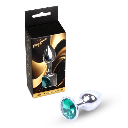 Korek analny Jewellery Silver PLUG Green - stal nierdzewna, długość 7 cm, średnica 2,7 cm, kulisty profil i wąska szyjka - 7
