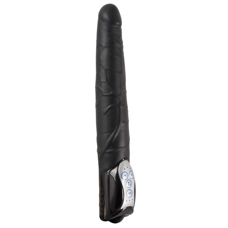 Wibrator Push Thrusting Black — mechanizm posuwisto-zwrotny, żyłkowana powierzchnia, TPE/ABS, 27,7 cm - 2