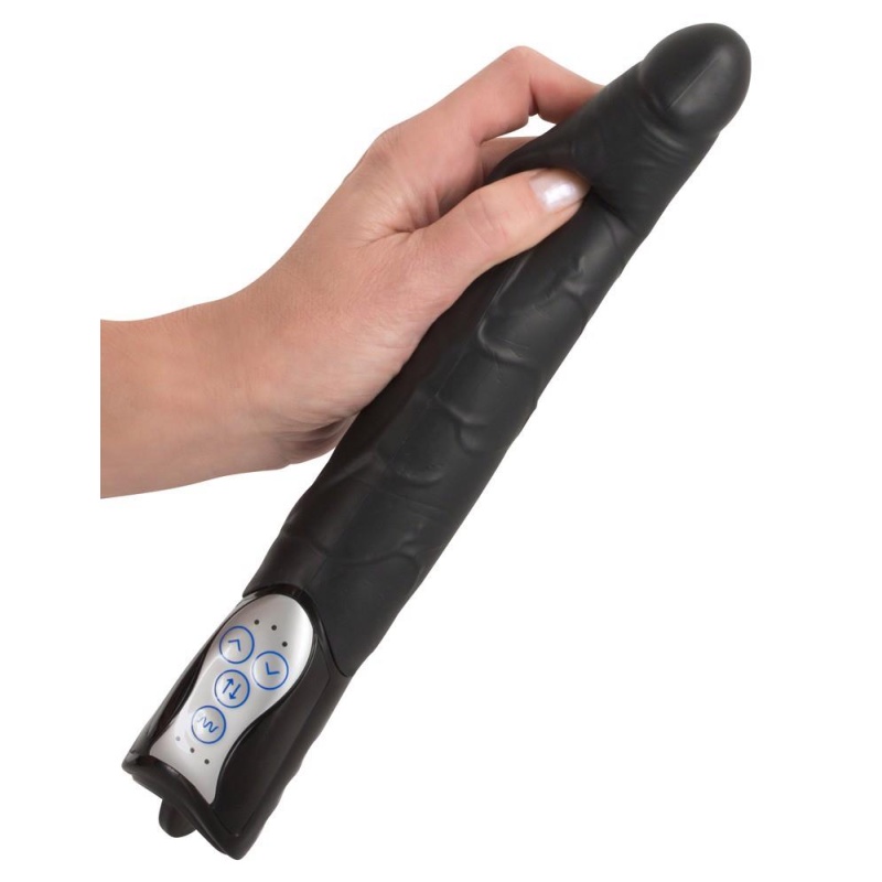 Wibrator Push Thrusting Black — mechanizm posuwisto-zwrotny, żyłkowana powierzchnia, TPE/ABS, 27,7 cm - 9