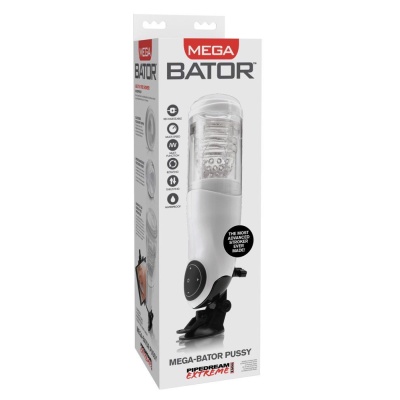 Masturbator automatyczny Mega-Bator Pussy White/Clear – rotacja i ruch pchający, długość 27,9 cm - 1