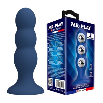 Korek analny Metal & Liquid Silicone z 3 metalowymi kulkami, 15 cm - 1