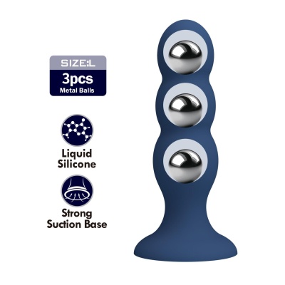 Korek analny Metal & Liquid Silicone z 3 metalowymi kulkami, 15 cm - 1 2
