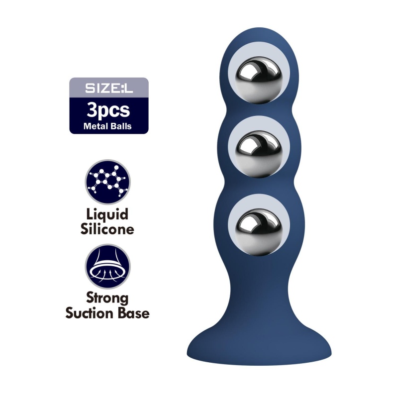 Korek analny Metal & Liquid Silicone z 3 metalowymi kulkami, 15 cm - 2
