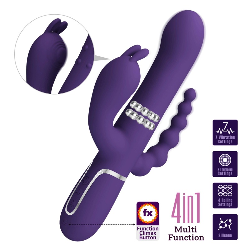 Cammy Dark Purple - wibrator króliczek 4-in-1: stymulacja pochwowa, łechtaczkowa i analna (7 funkcji wibracji, 4 programy rotacj - 2