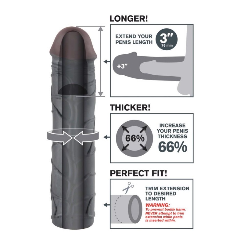 Nakładka na penisa Fantasy X-Tensions Mega 3" Extension – zwiększenie obwodu o 66%, długość całkowita 22,8 cm - 4