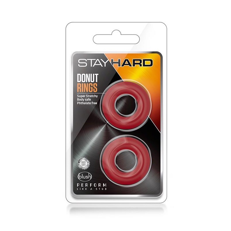Pierścienie erekcyjne Stay Hard Donut Rings Red - zestaw 2 szt. z elastomeru TPE, średnica wewnętrzna 1,7 cm - 1