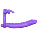 Silikonowy pierścień 3w1 Double Penetrator z dildo analnym i stymulatorem króliczka, 19,5 cm - 3
