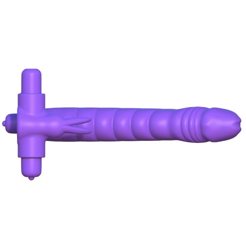 Silikonowy pierścień 3w1 Double Penetrator z dildo analnym i stymulatorem króliczka, 19,5 cm - 5