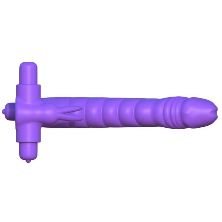Silikonowy pierścień 3w1 Double Penetrator z dildo analnym i stymulatorem króliczka, 19,5 cm - 5