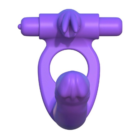 Silikonowy pierścień 3w1 Double Penetrator z dildo analnym i stymulatorem króliczka, 19,5 cm - 6