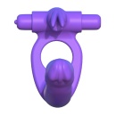Silikonowy pierścień 3w1 Double Penetrator z dildo analnym i stymulatorem króliczka, 19,5 cm - 6