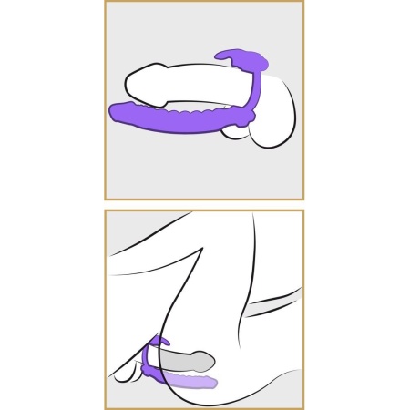Silikonowy pierścień 3w1 Double Penetrator z dildo analnym i stymulatorem króliczka, 19,5 cm - 8