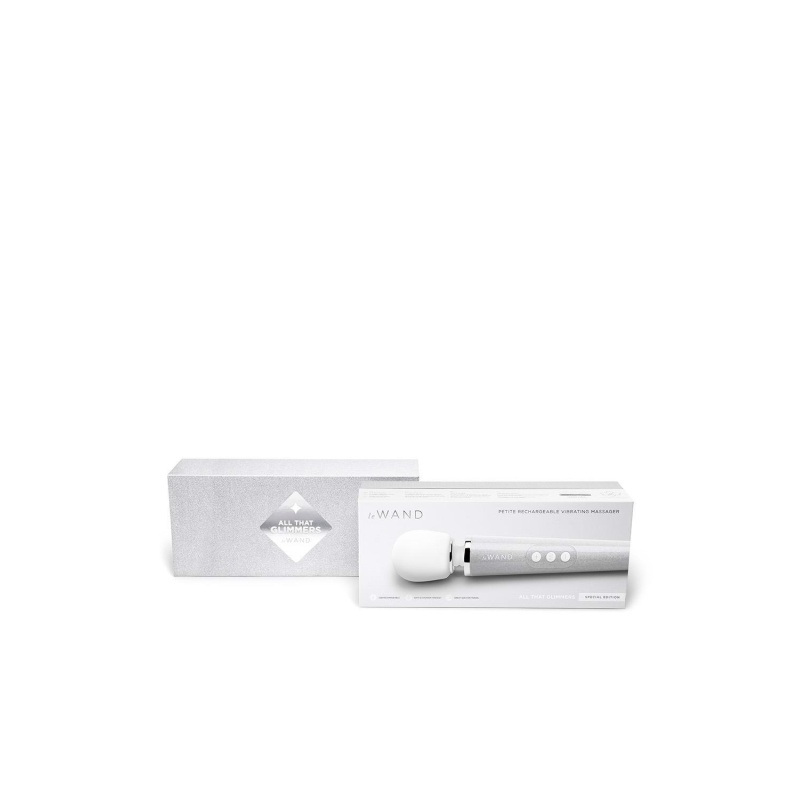 Wibrator typu różdżka Le Wand All That Glimmers Set White - elastyczne połączenie głowicy, 10 prędkości, długość 25,4 cm, średni - 1