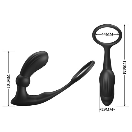 Pierścień na członka Warren Black z wtyczką analną - 12 trybów wibracji i pulsacji, 10,1 × 17 cm - 9