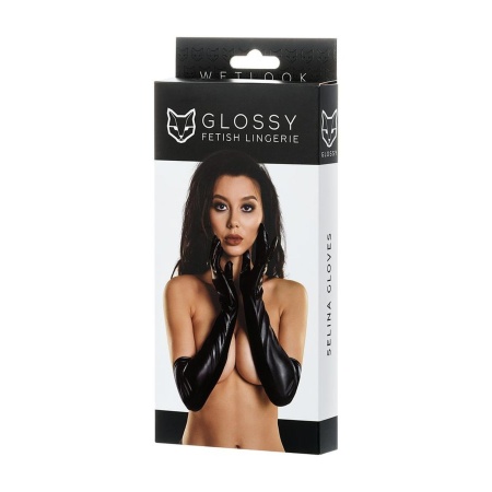 Glossy gloves SELINA - black L - 3