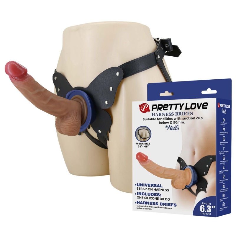 Zestaw strap-on Wells 16 cm: silikonowe dildo z systemem push-and-play - 1