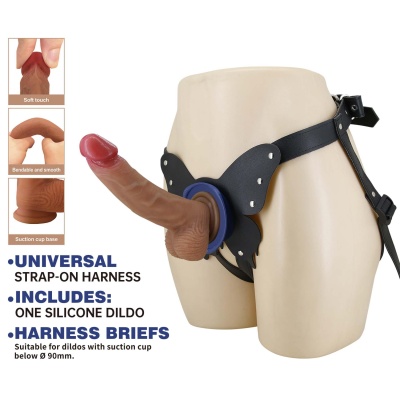 Zestaw strap-on Wells 16 cm: silikonowe dildo z systemem push-and-play - 1 2