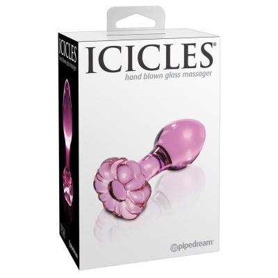 Szklany korek analny Icicles No. 48 z kwiatową podstawą, stożkowy kształt, długość 8,9 cm i średnica 1,4–3,2 cm - 1