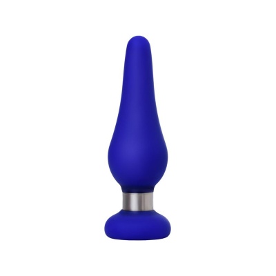 Zatyczka analna ToDo Classic Blue S - kompaktowy profil, szeroka podstawa, silikon i stal polerowana - 1 2