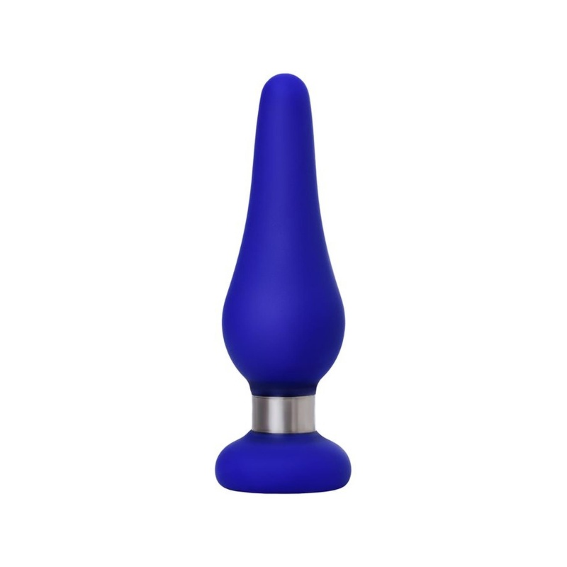 Zatyczka analna ToDo Classic Blue S - kompaktowy profil, szeroka podstawa, silikon i stal polerowana - 2