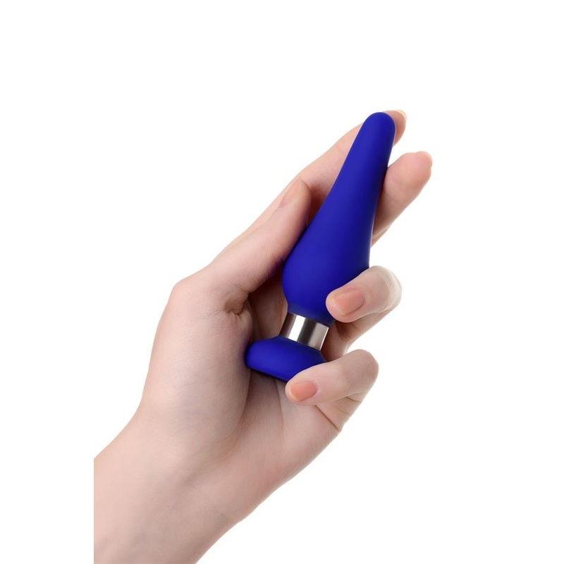 Zatyczka analna ToDo Classic Blue S - kompaktowy profil, szeroka podstawa, silikon i stal polerowana - 4