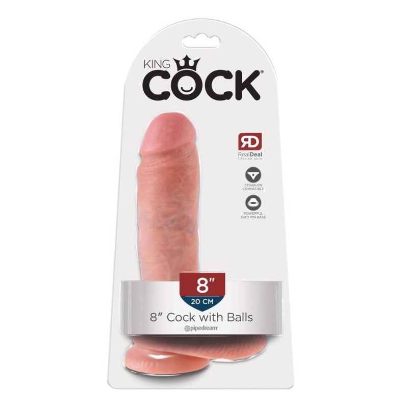 Dildo King Cock 8" z jądrami — realistyczna faktura penisa, podstawa z przyssawką, długość całkowita 21 cm - 1