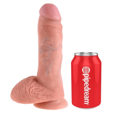 Dildo King Cock 8" z jądrami — realistyczna faktura penisa, podstawa z przyssawką, długość całkowita 21 cm - 1 2