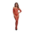 Shimmering Off the Shoulder Bodystocking - One Size - Red/Gold Glitter - 1