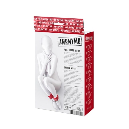 Anonymo handcuffs, PU leather, red, 27 cm - 2