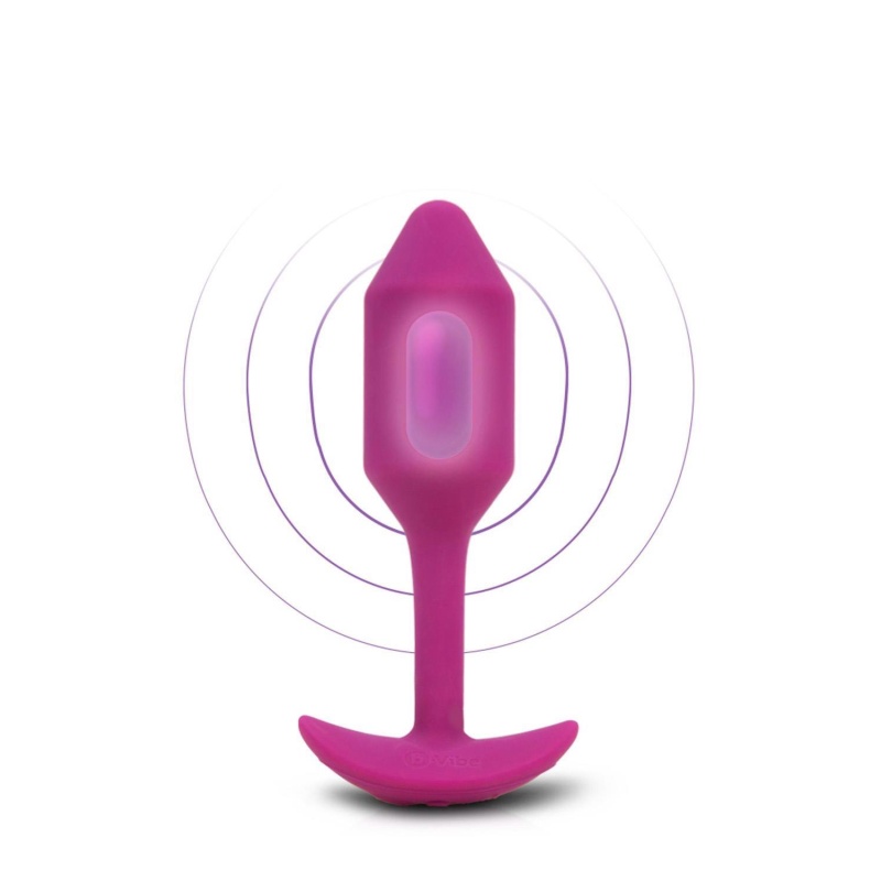 b-Vibe Vibrating Snug Plug 2 Rose - obciążony korek analny z wibracją, silikon medyczny, długość 12,4 cm - 2
