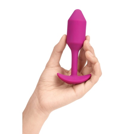 b-Vibe Vibrating Snug Plug 2 Rose - obciążony korek analny z wibracją, silikon medyczny, długość 12,4 cm - 3