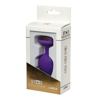 Star Collection - Purple Silicone Anal Plug L - Light Pink Stone - 1