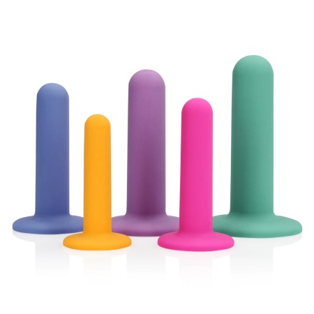 Zestaw dylatatorów dopochwowych Multicolor - silikon medyczny, 5 stopniowanych rozmiarów XS-XL z dyskową bazą - 1