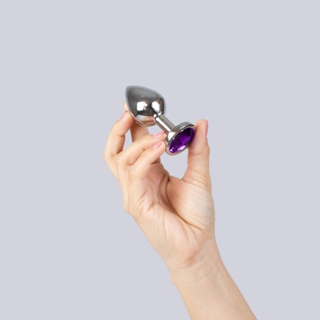 PURPLE JEWELLED METAL BUTT PLUG M - 2