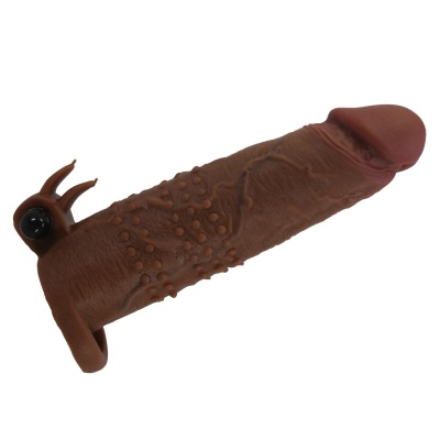 Pretty Love Quillon – 20 cm Vibrating Penis Sleeve Brown - 1 2