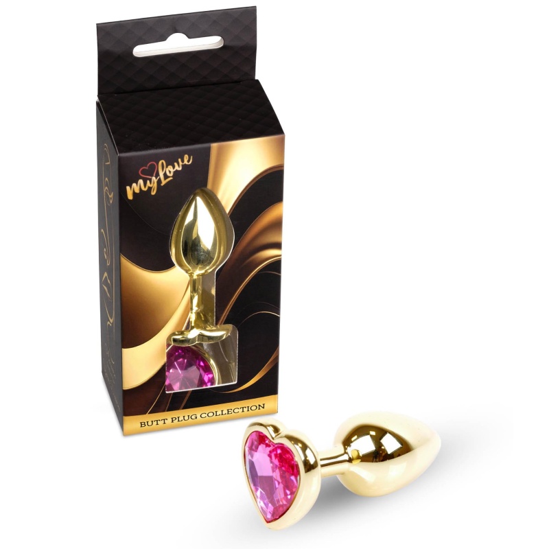 Biżuteria analna (korek analny) Gold Heart PLUG Pink - stal nierdzewna, kryształowe serce, długość 7 cm, średnica 2,7 cm - 7