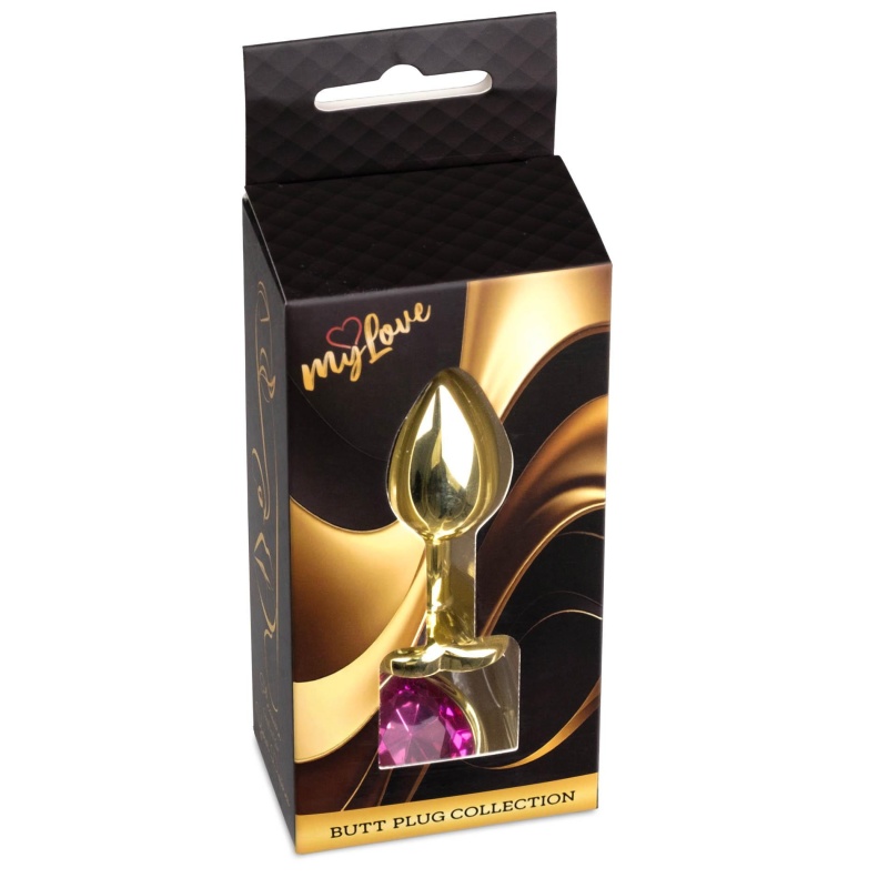 Biżuteria analna (korek analny) Gold Heart PLUG Pink - stal nierdzewna, kryształowe serce, długość 7 cm, średnica 2,7 cm - 8