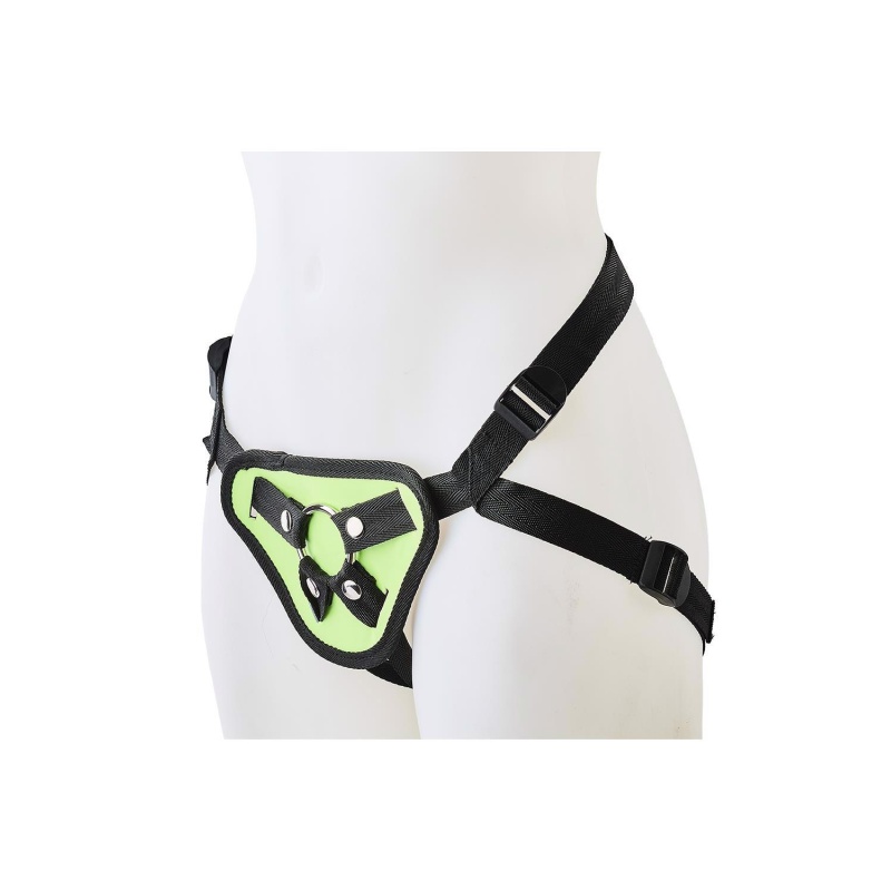 Uprząż strap-on Radiant Glow in the Dark Green z regulacją obwodu bioder i ud oraz wymiennymi pierścieniami O-ring - 4