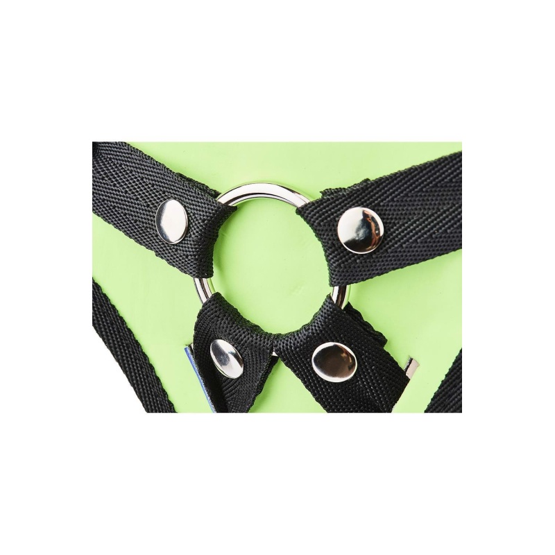Uprząż strap-on Radiant Glow in the Dark Green z regulacją obwodu bioder i ud oraz wymiennymi pierścieniami O-ring - 5