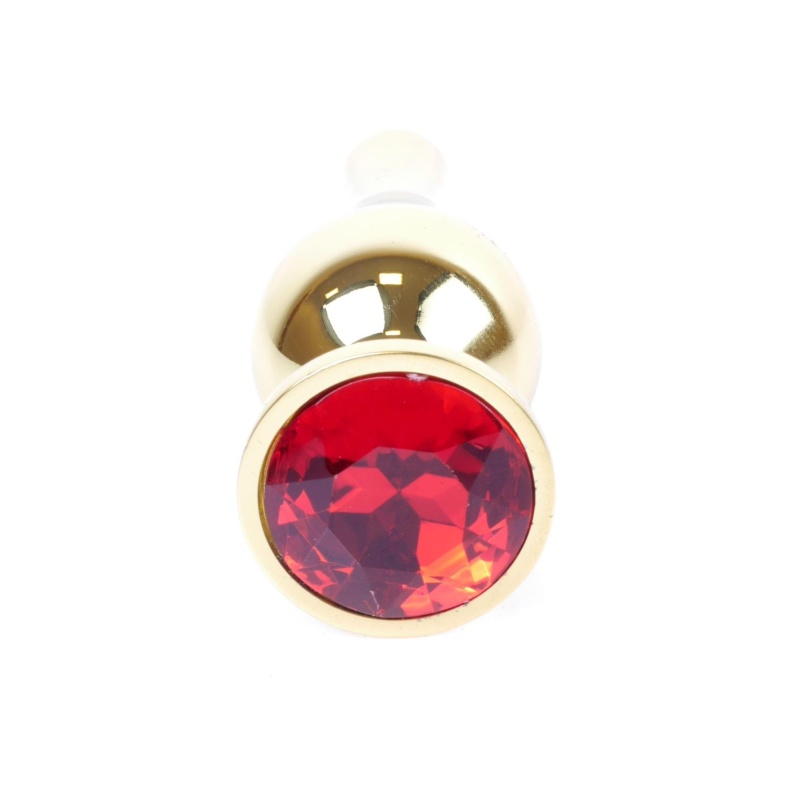 Biżuteria analna Jewellery Gold Butt Plug Red - stal nierdzewna, anatomiczny kształt z podstawą, długość 9,5 cm, średnica 3 cm - 1