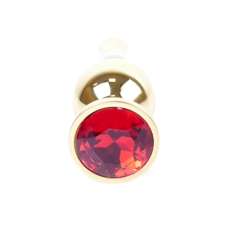 Biżuteria analna Jewellery Gold Butt Plug Red - stal nierdzewna, anatomiczny kształt z podstawą, długość 9,5 cm, średnica 3 cm - 1