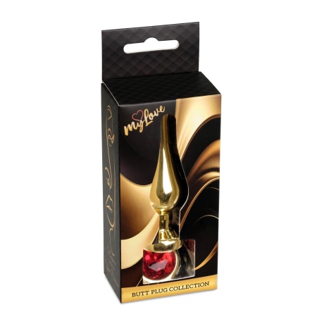Biżuteria analna Jewellery Gold Butt Plug Red - stal nierdzewna, anatomiczny kształt z podstawą, długość 9,5 cm, średnica 3 cm - 9
