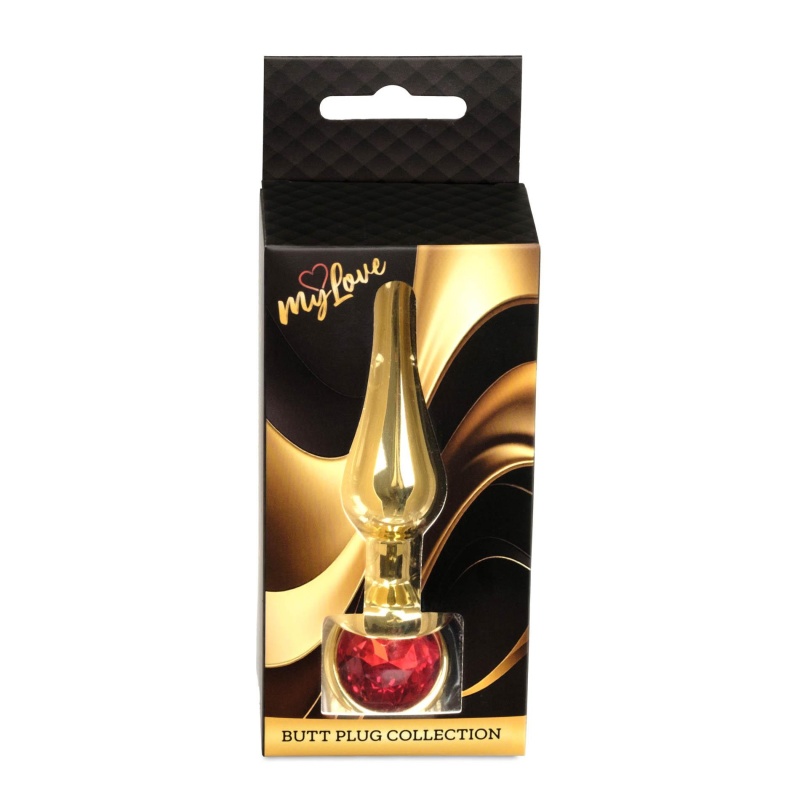 Biżuteria analna Jewellery Gold Butt Plug Red - stal nierdzewna, anatomiczny kształt z podstawą, długość 9,5 cm, średnica 3 cm - 10