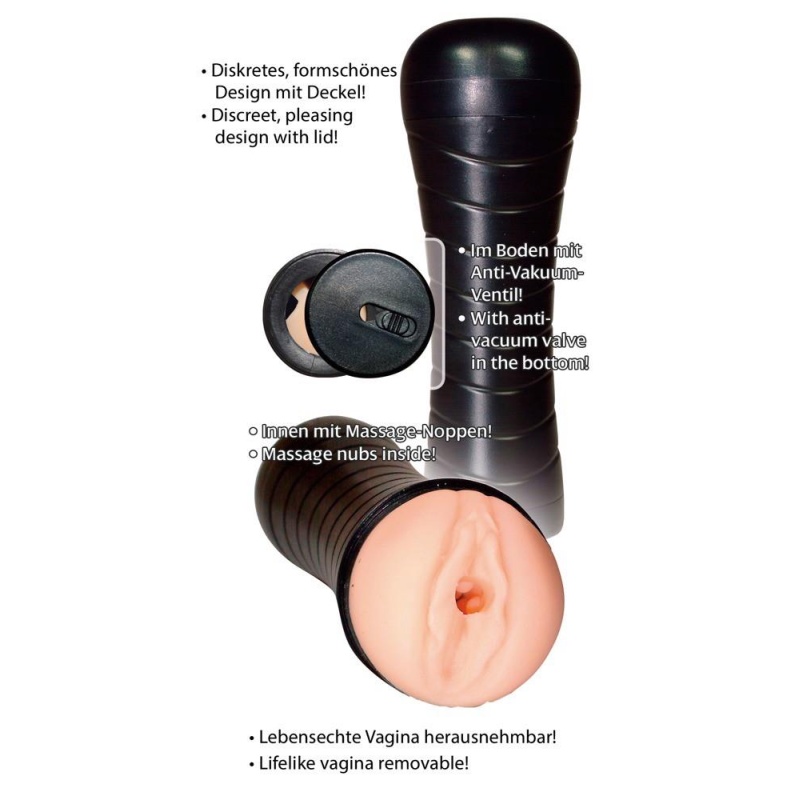 Pussy to Go — Masturbator w dyskretnej puszce, TPR, zawór przeciwpróżniowy, 27 cm - 7