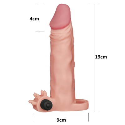 Przedłużacz penisa Pleasure X Tender z wibracją – 2 cale (5 cm) przedłużenia, kolor cielisty, TPE - 1 2