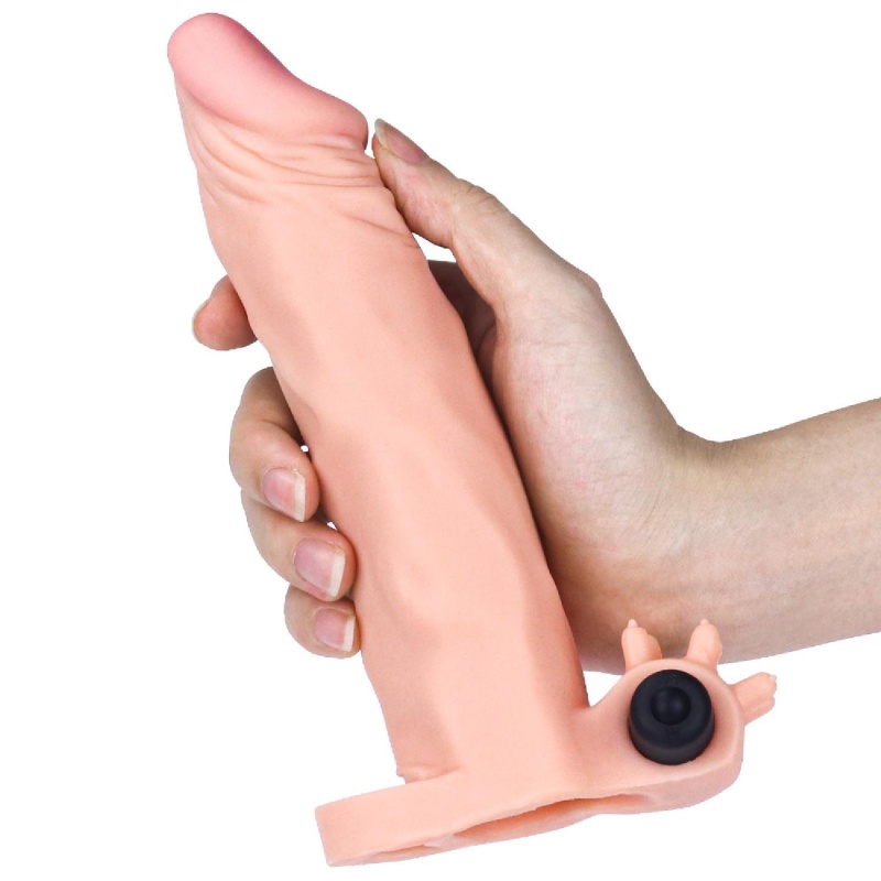 Przedłużacz penisa Pleasure X Tender z wibracją – 2 cale (5 cm) przedłużenia, kolor cielisty, TPE - 5